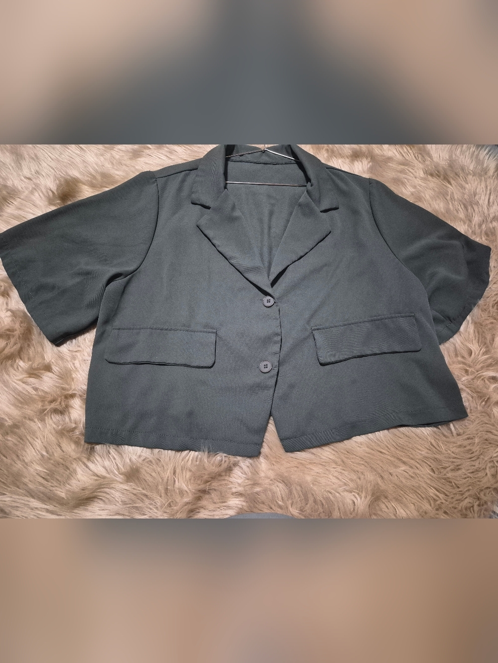Dark Olive Green Short Sleeve Cropped Blazer Jacket